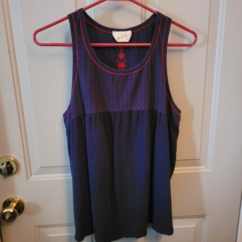 Universal Threads Navy Tank with Red Embroidery in Back Bust 36"